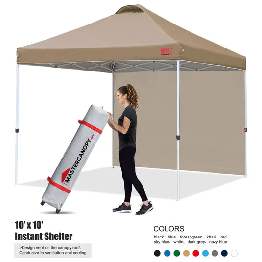Leisure Sports Durable Ez Pop‑up Canopy Tent with One Sidewall – 10x10, 12x12