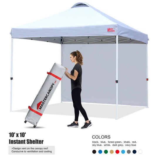 Leisure Sports Durable Ez Pop‑up Canopy Tent with One Sidewall – 10x10, 12x12