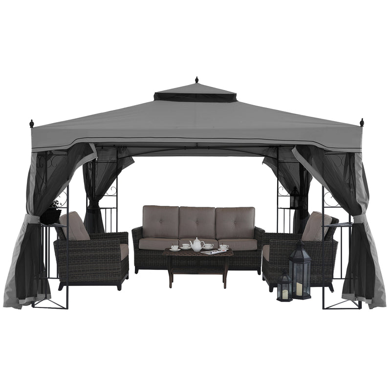 Load image into Gallery viewer, 10x10/10x12 Patio Outdoor Gazebo with Netting Screen Walls and Corner Shelf Design
