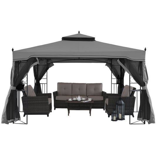 10x10/10x12 Patio Outdoor Gazebo with Netting Screen Walls and Corner Shelf Design