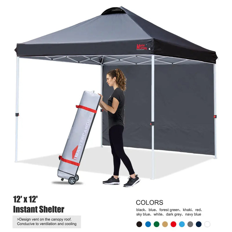 Load image into Gallery viewer, Leisure Sports Durable Ez Pop‑up Canopy Tent with One Sidewall – 10x10, 12x12