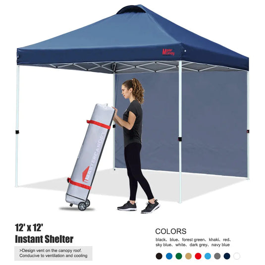 Leisure Sports Durable Ez Pop‑up Canopy Tent with One Sidewall – 10x10, 12x12