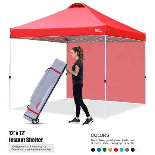 Leisure Sports Durable Ez Pop‑up Canopy Tent with One Sidewall – 10x10, 12x12
