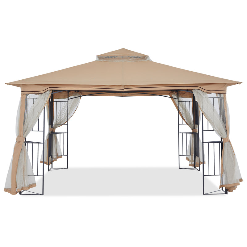 Load image into Gallery viewer, 11x11/13x11 Patio Outdoor Gazebo with Netting Screen Walls and Corner Shelf Design