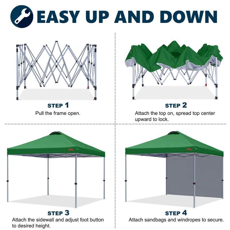 Load image into Gallery viewer, Leisure Sports Durable Ez Pop-Up Canopy Tent with One Sidewall - 8x8, 10x10, 12x12