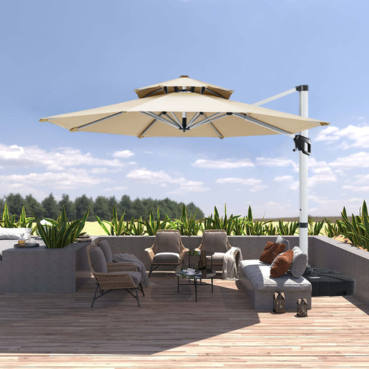 MASTERCANOPY Cantilever Patio Umbrella Round Hanging with Double Layer Top