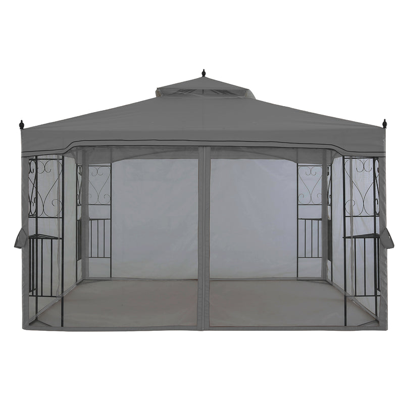 Load image into Gallery viewer, 10x10/10x12 Patio Outdoor Gazebo with Netting Screen Walls and Corner Shelf Design