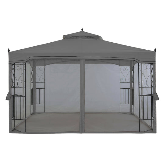 10x10/10x12 Patio Outdoor Gazebo with Netting Screen Walls and Corner Shelf Design