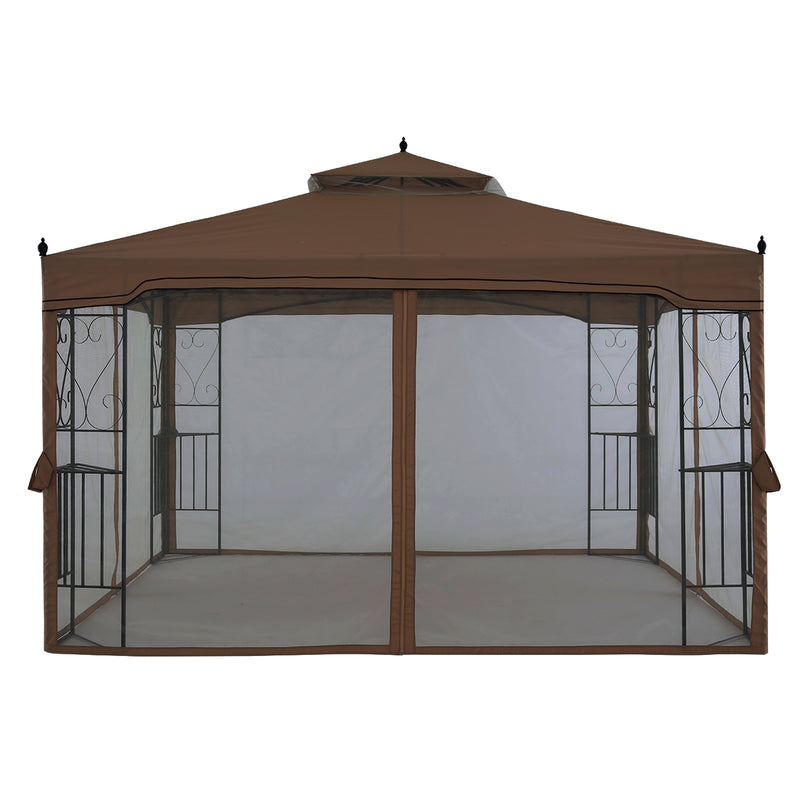 Load image into Gallery viewer, 10x10/10x12 Patio Outdoor Gazebo with Netting Screen Walls and Corner Shelf Design