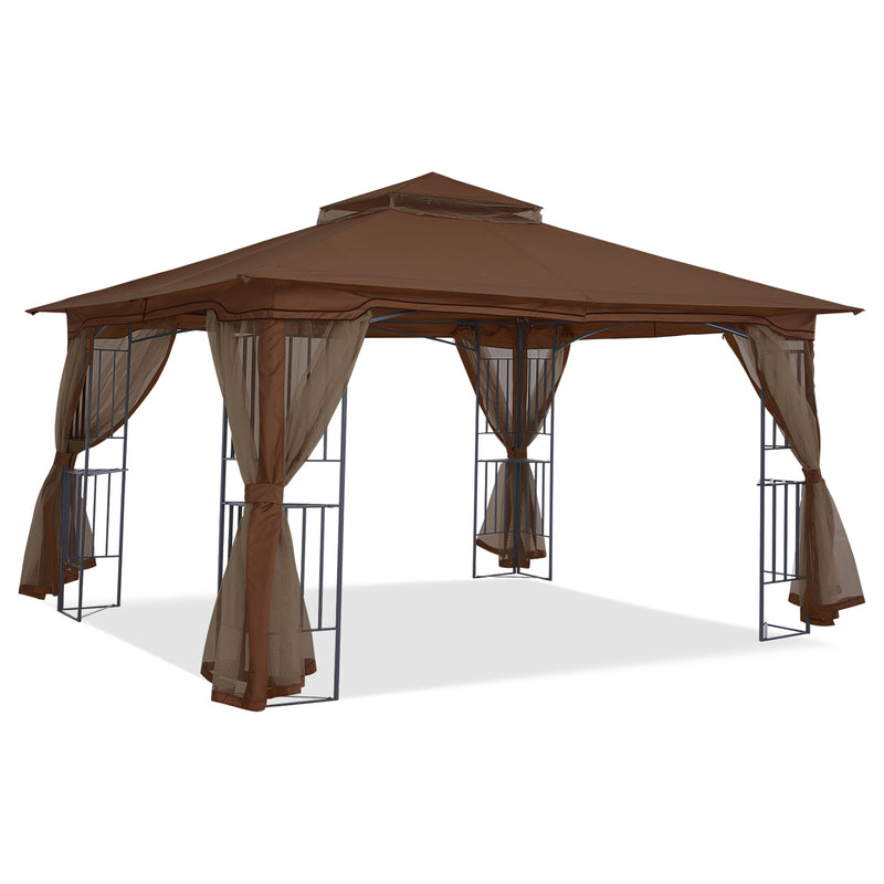 Load image into Gallery viewer, 11x11/13x11 Patio Outdoor Gazebo with Netting Screen Walls and Corner Shelf Design
