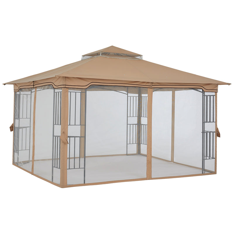 Load image into Gallery viewer, 11x11/13x11 Patio Outdoor Gazebo with Netting Screen Walls and Corner Shelf Design