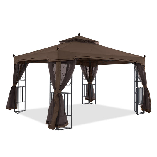 10x10/10x12 Patio Outdoor Gazebo with Netting Screen Walls and Corner Shelf Design