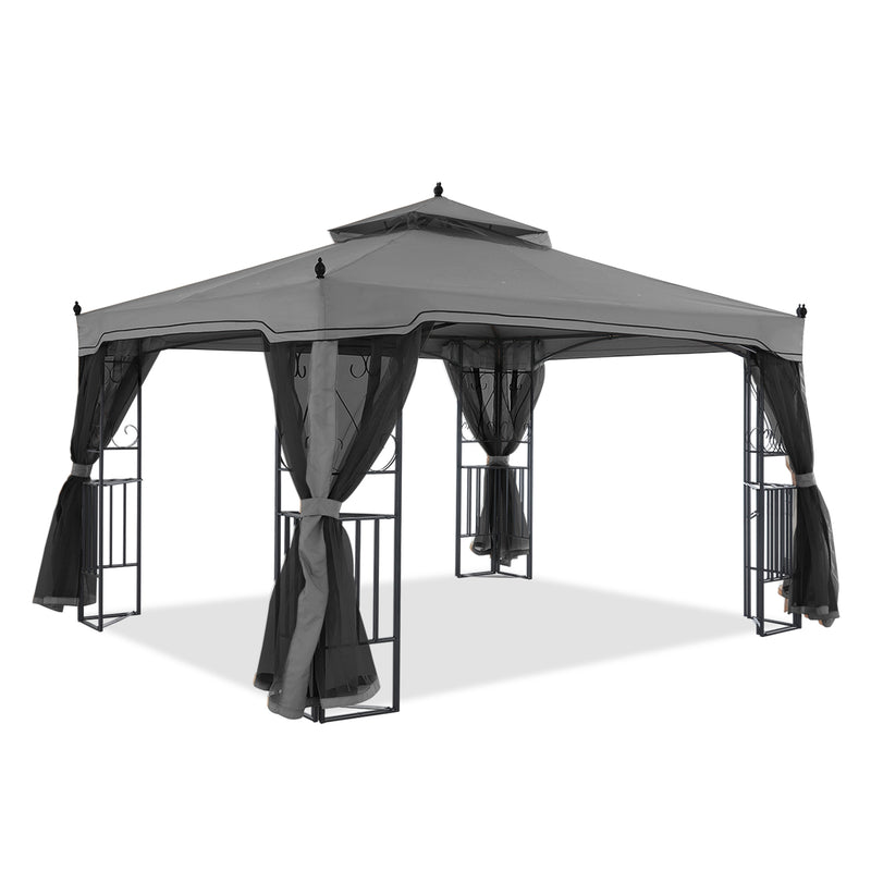Load image into Gallery viewer, 10x10/10x12 Patio Outdoor Gazebo with Netting Screen Walls and Corner Shelf Design