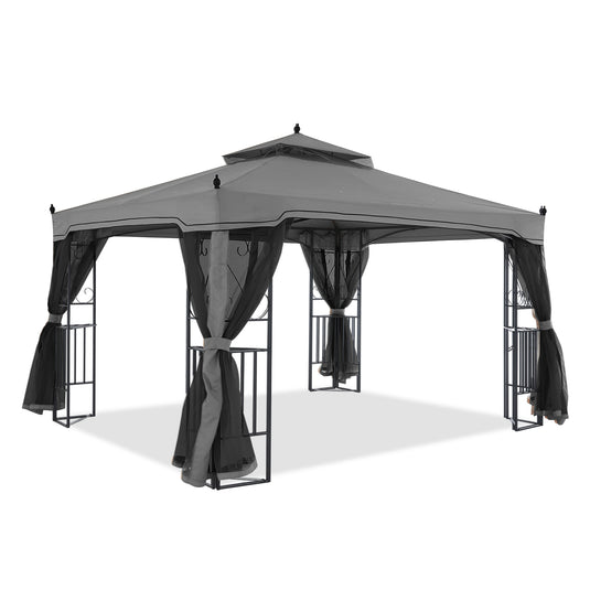 10x10/10x12 Patio Outdoor Gazebo with Netting Screen Walls and Corner Shelf Design
