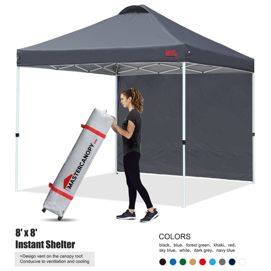 Leisure Sports Durable Ez Pop‑up Canopy Tent with One Sidewall – 6.6x6.6, 8x8
