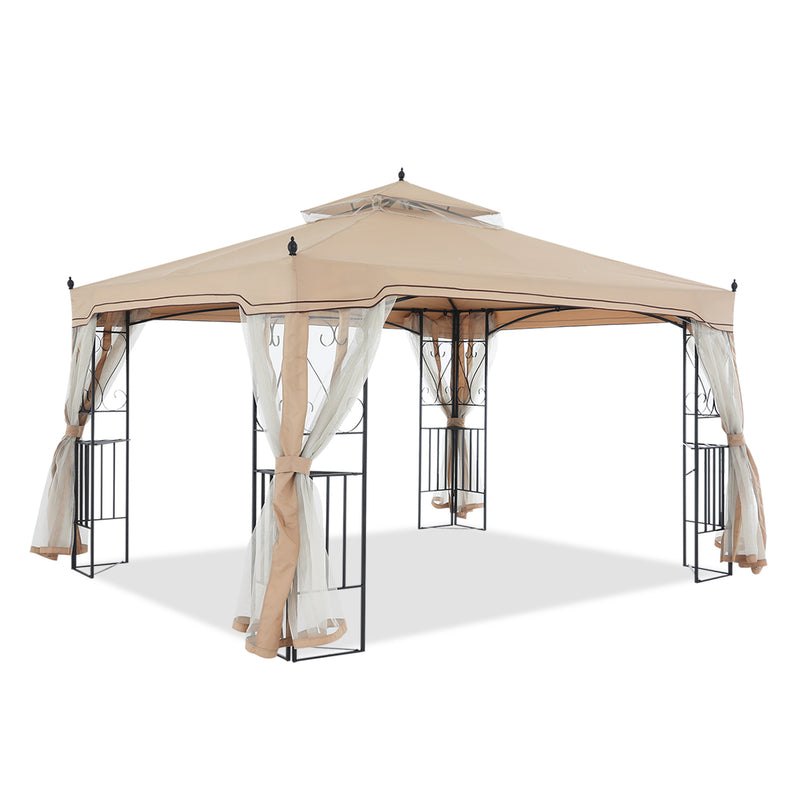 Load image into Gallery viewer, 10x10/10x12 Patio Outdoor Gazebo with Netting Screen Walls and Corner Shelf Design