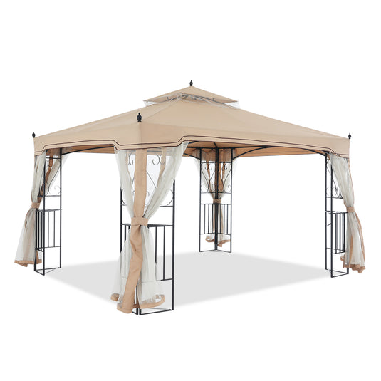 10x10/10x12 Patio Outdoor Gazebo with Netting Screen Walls and Corner Shelf Design