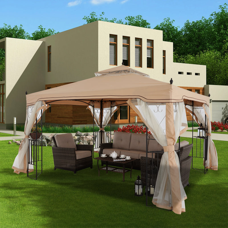Load image into Gallery viewer, 10x10/10x12 Patio Outdoor Gazebo with Netting Screen Walls and Corner Shelf Design