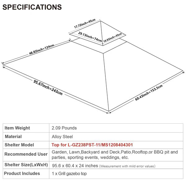 Load image into Gallery viewer, MASTERCANOPY 8x5 Grill Gazebo Replacement Canopy Top for Model L-GG001PST-F