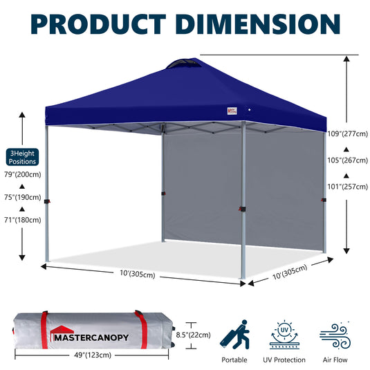 Leisure Sports Durable Ez Pop-Up Canopy Tent with One Sidewall - 8x8, 10x10, 12x12