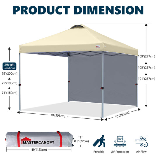 Leisure Sports Durable Pop-Up Canopy Tent with Sidewall - 8x8, 10x10