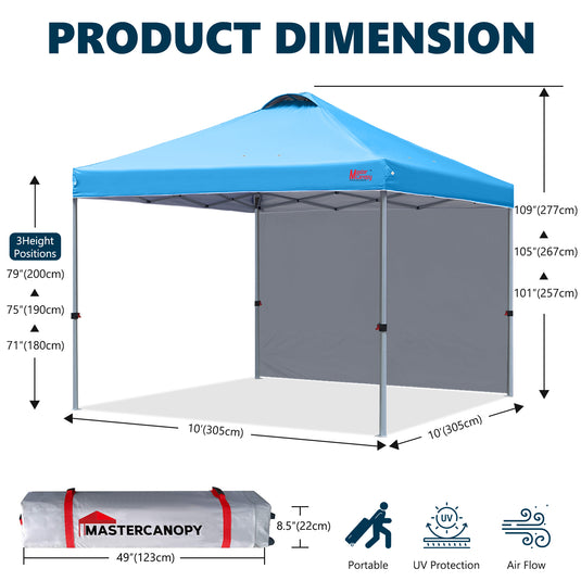 Leisure Sports Durable Ez Pop-Up Canopy Tent with One Sidewall - 8x8, 10x10, 12x12