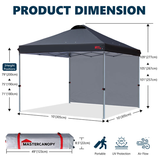 Leisure Sports Durable Ez Pop-Up Canopy Tent with One Sidewall - 8x8, 10x10, 12x12