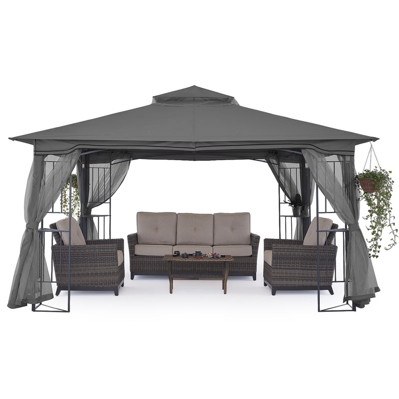 Load image into Gallery viewer, 11x11/13x11 Patio Outdoor Gazebo with Netting Screen Walls and Corner Shelf Design
