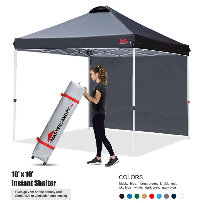 Leisure Sports Durable Ez Pop‑up Canopy Tent with One Sidewall – 10x10, 12x12