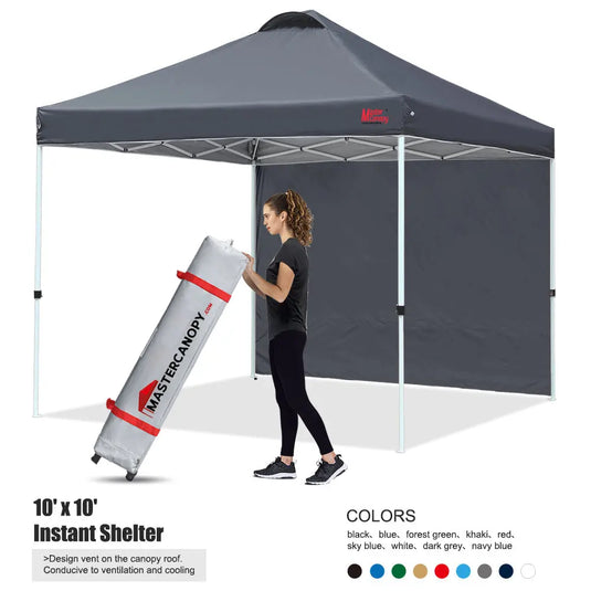 Leisure Sports 8x8/10x10 Durable Ez Pop-up Canopy Tent with 1 Sidewall-CA