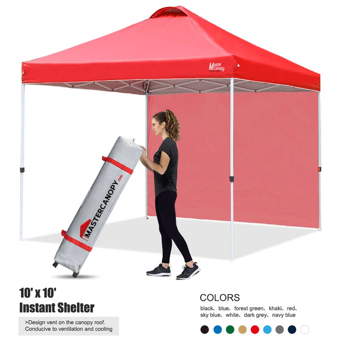 Leisure Sports Durable Ez Pop‑up Canopy Tent with One Sidewall – 10x10, 12x12