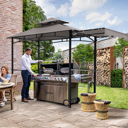 11x5 Grill Gazebo with Extra Side Awning Outdoor BBQ Gazebo with 2 LED Lights