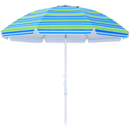 8 Ribs Beach Umbrella Windproof 50+ UV Protection, with Sandbags and Carry Bag