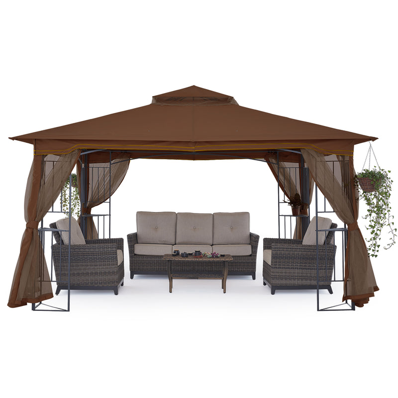 Load image into Gallery viewer, 11x11/13x11 Patio Outdoor Gazebo with Netting Screen Walls and Corner Shelf Design
