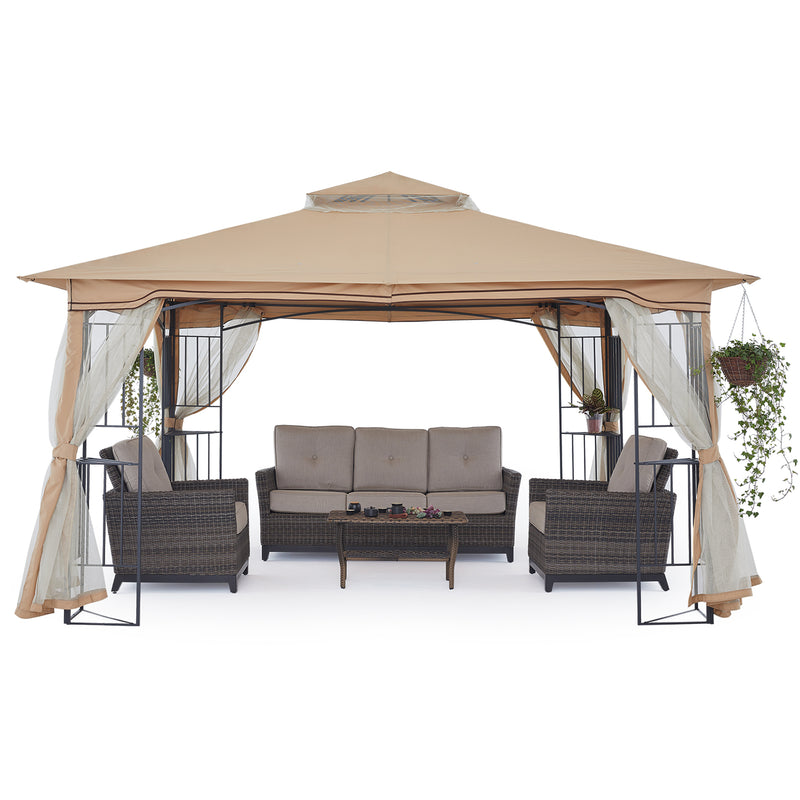 Load image into Gallery viewer, 11x11/13x11 Patio Outdoor Gazebo with Netting Screen Walls and Corner Shelf Design
