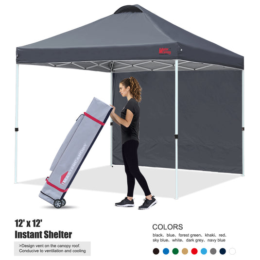 Leisure Sports 10x10/12x12 Durable Ez Pop-up Canopy Tent with 1 Sidewall