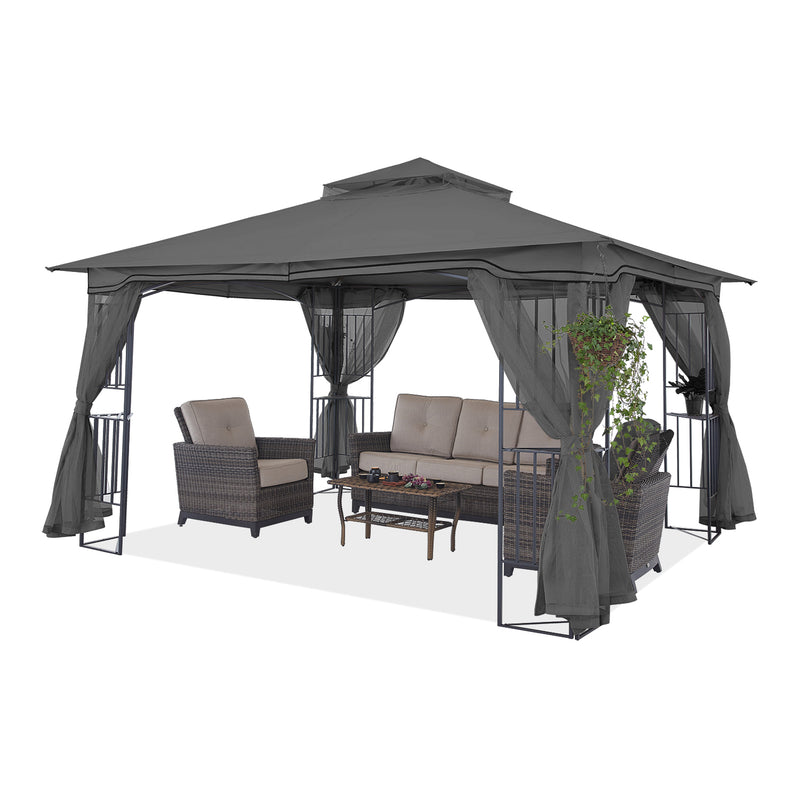 Load image into Gallery viewer, 11x11/13x11 Patio Outdoor Gazebo with Netting Screen Walls and Corner Shelf Design
