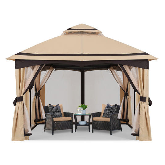 8x8/10x10/x10x12 Outdoor Double Soft-Top Patio Gazebo with Mosquito Netting