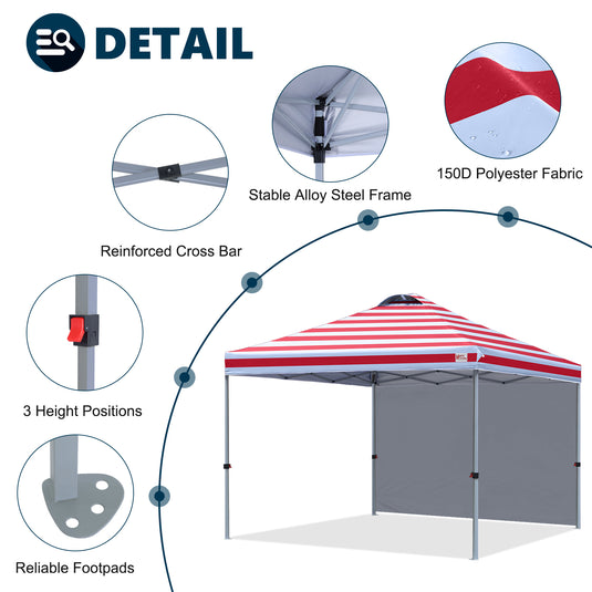 Leisure Sports Durable Ez Pop-Up Canopy Tent with One Sidewall - 8x8, 10x10, 12x12