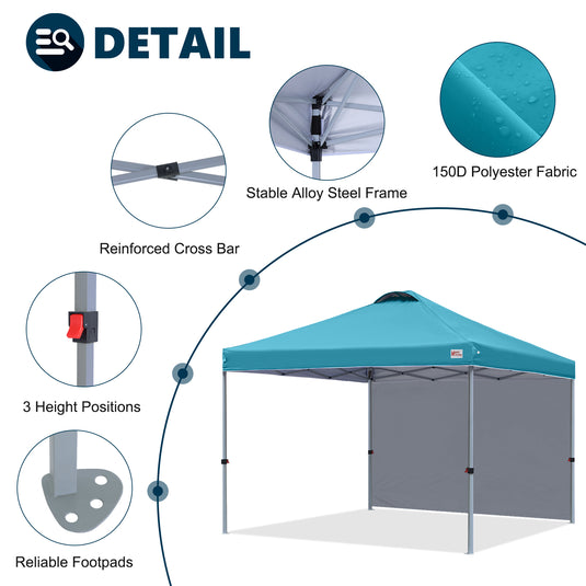 Leisure Sports Durable Pop-Up Canopy Tent with Sidewall - 8x8, 10x10