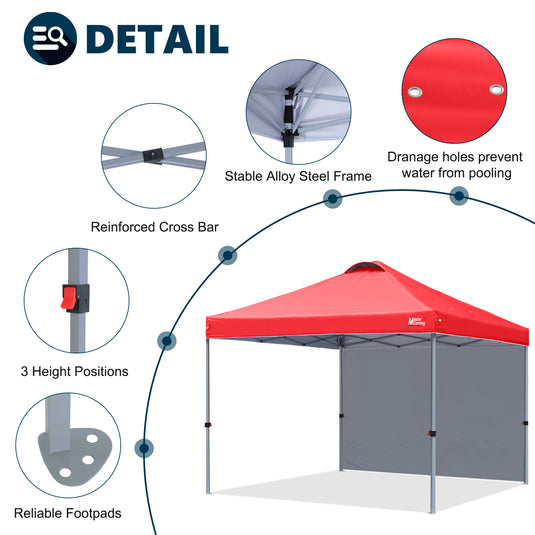 Leisure Sports Durable Ez Pop-Up Canopy Tent with One Sidewall - 8x8, 10x10, 12x12