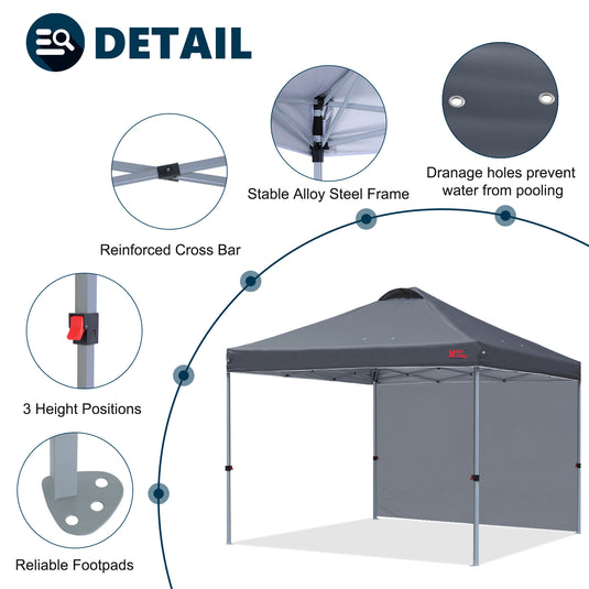 Leisure Sports Durable Ez Pop-Up Canopy Tent with One Sidewall - 8x8, 10x10, 12x12
