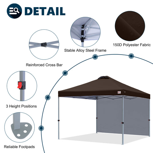 Leisure Sports Durable Pop-Up Canopy Tent with Sidewall - 8x8, 10x10