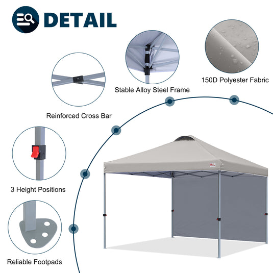 Leisure Sports Durable Pop-Up Canopy Tent with Sidewall - 8x8, 10x10