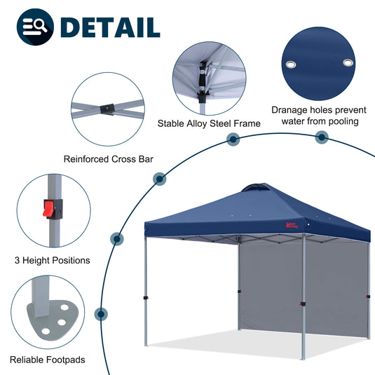Leisure Sports Durable Ez Pop-Up Canopy Tent with One Sidewall - 8x8, 10x10, 12x12