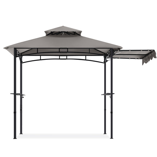 11x5 Grill Gazebo with Extra Side Awning Outdoor BBQ Gazebo with 2 LED Lights