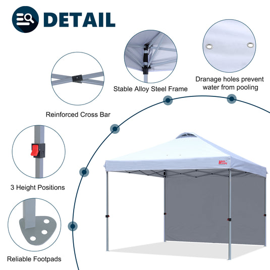 Leisure Sports Durable Ez Pop-Up Canopy Tent with One Sidewall - 8x8, 10x10, 12x12