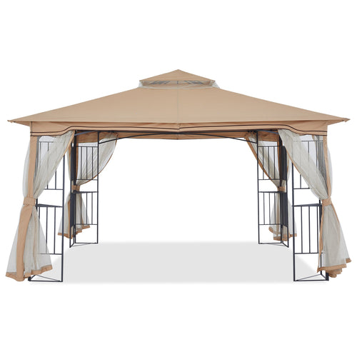 11x11 Patio Outdoor Gazebo with Netting Screen Walls and Corner Shelf Design-CA