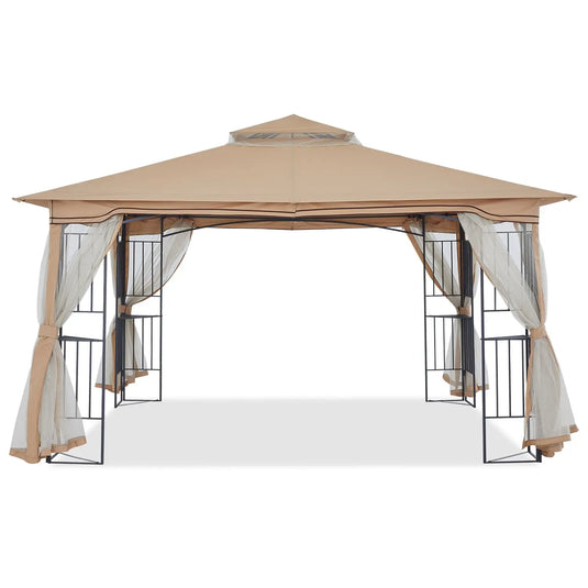11x11 Patio Outdoor Gazebo with Netting Screen Walls and Corner Shelf Design-CA