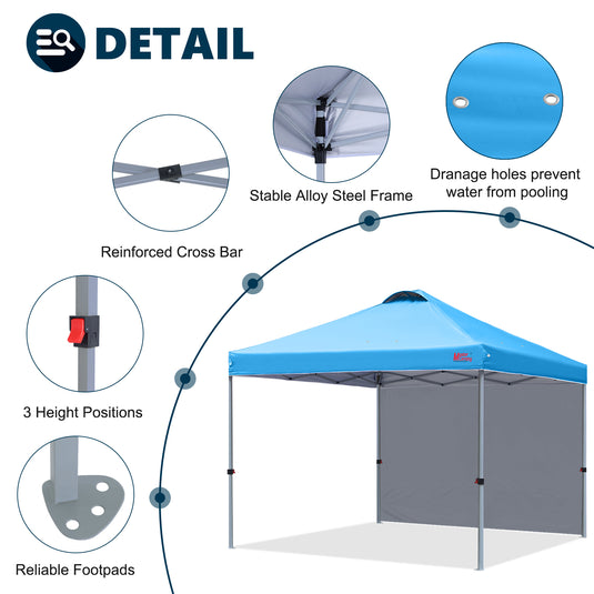Leisure Sports Durable Ez Pop-Up Canopy Tent with One Sidewall - 8x8, 10x10, 12x12